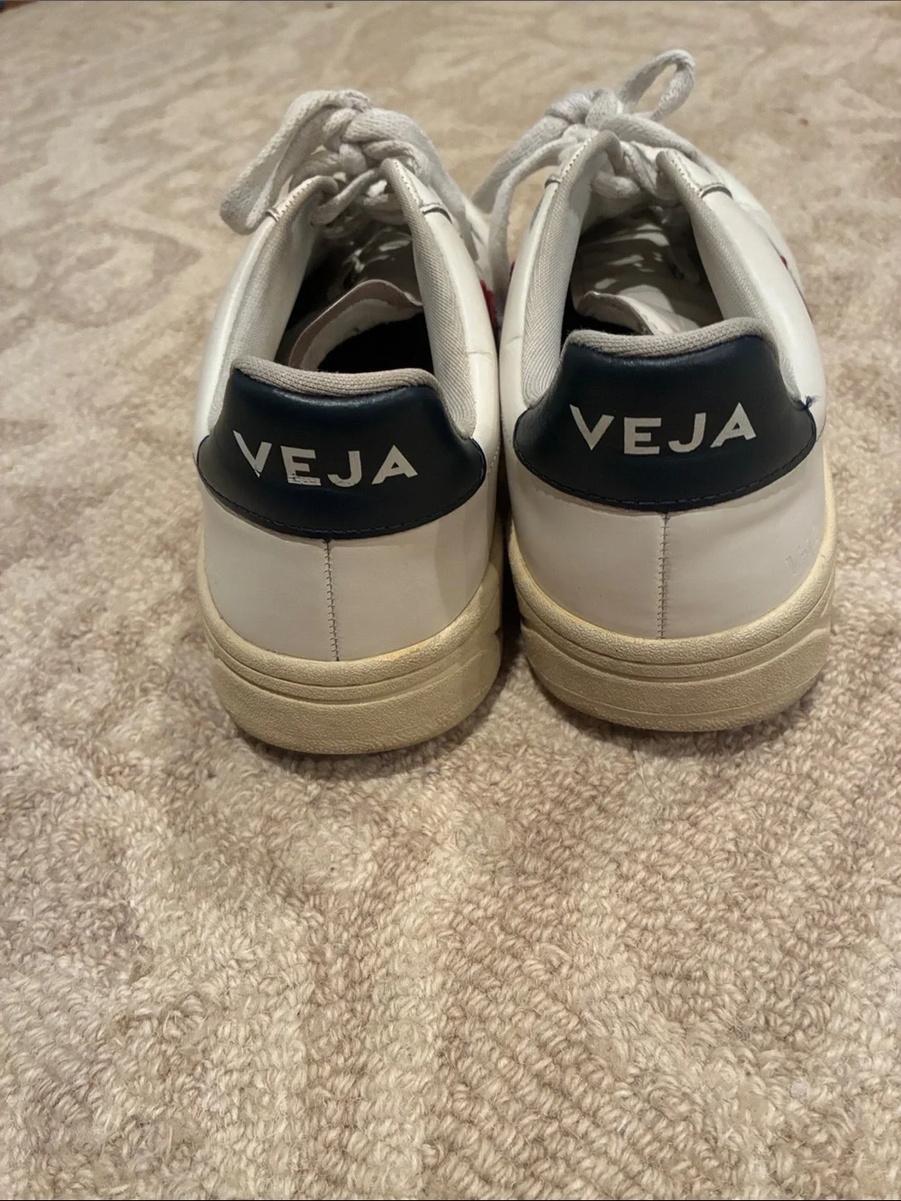 Veja White Leather Sneakers with Red V Detail